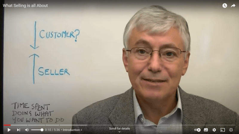 Video snapshot of a Clive Miller talking about the purpose of selling.