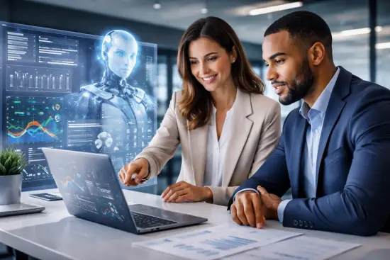 AI Augmented Salesperson. AI and the future of sales jobs illustration showing human and AI collaboration in B2B selling.