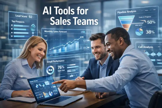 AI tools for sales teams. AI and the future of sales illustration showing human and AI collaboration in B2B selling.