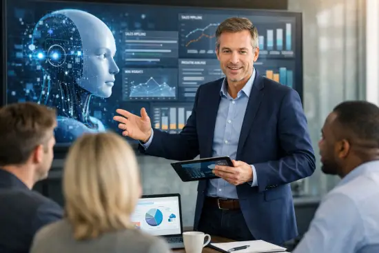 AI for sales managers. AI and the future of sales jobs illustration showing human and AI collaboration in B2B selling.