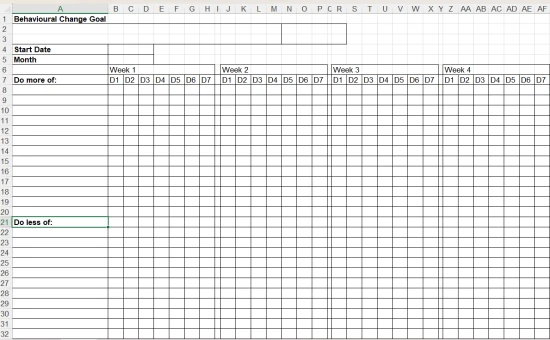 An image of a tracking spreadsheet for changing habits.