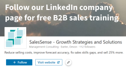 Picture of the SalesSense company page on LinkedIn to promote our free B2B sales training.