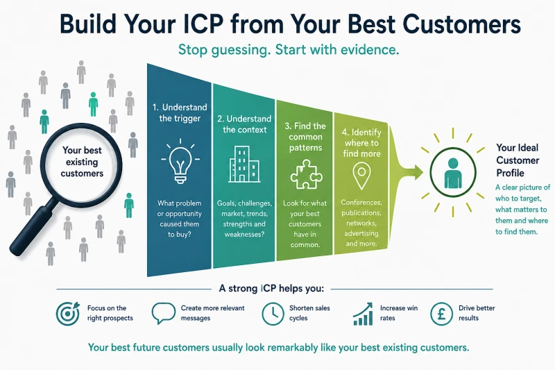 Diagram to support an article about deriving an ideal customer profile from existing customers.