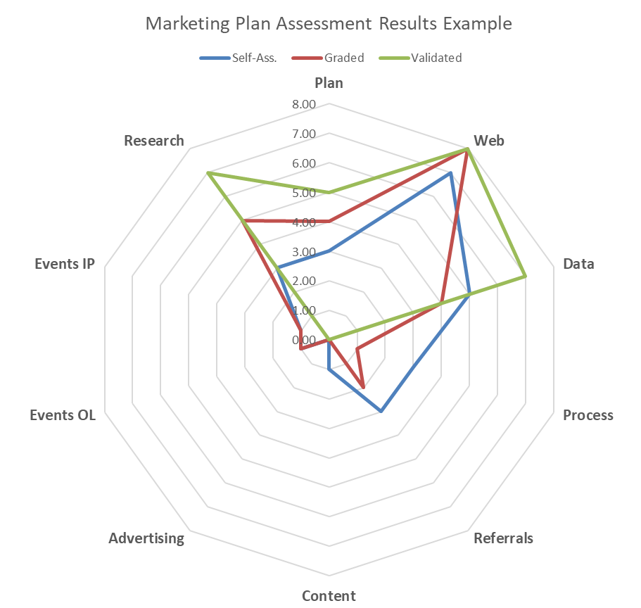 Diagram displaying marketing plan review results.