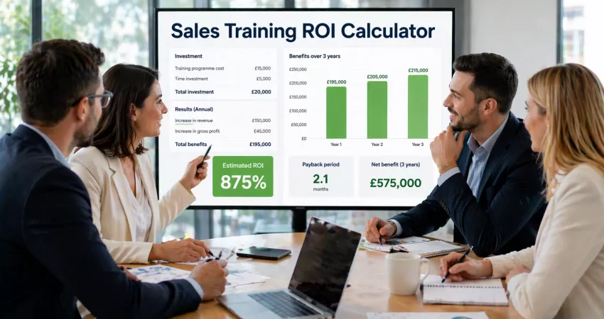 A panel promoting our sales training ROI calculator.