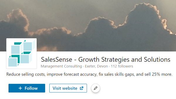 A screenshot of the SalesSense LinkedIn page which hosts our free sales training.