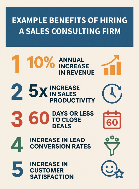 An illustration of the benefits achieved by businesses who hired a sales consulting firm.