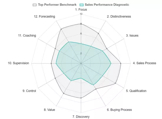 An example sales performance diagnostic assessment diagrammatic result.