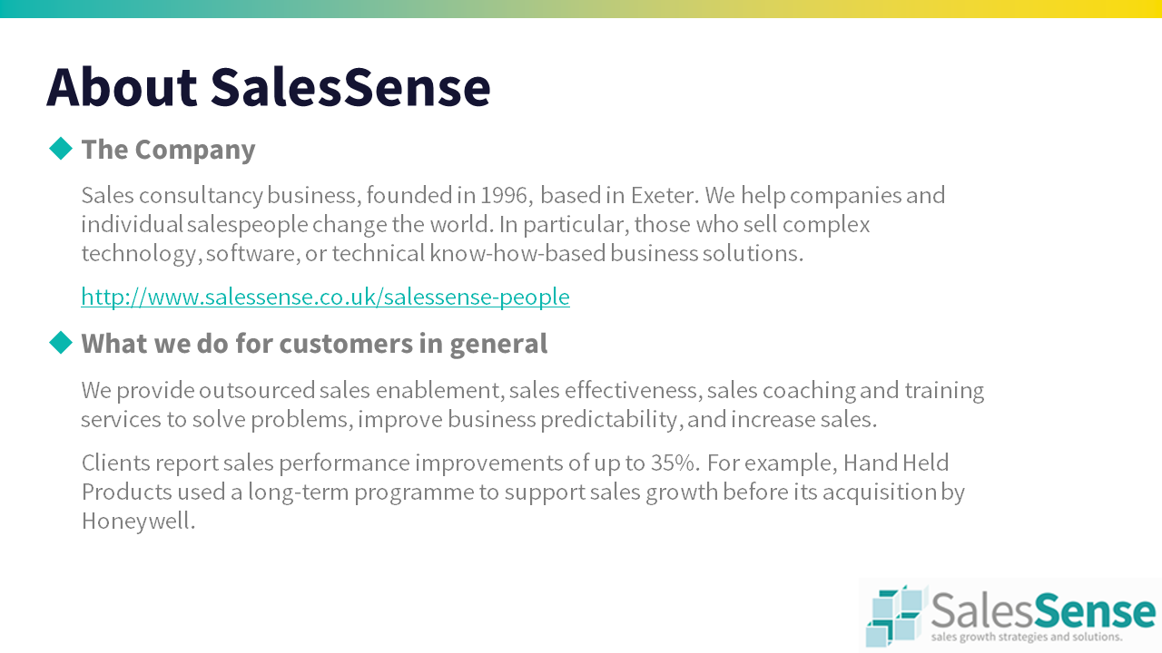 About SalesSense and what we do for customers.