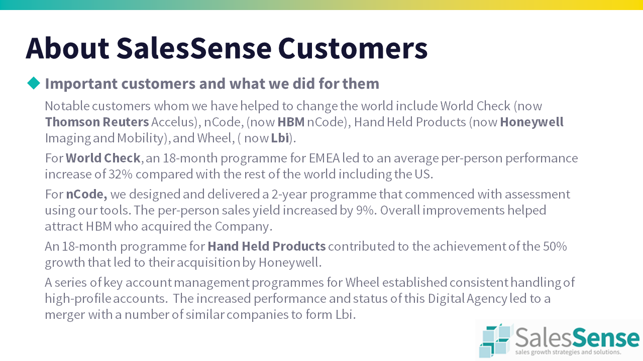 About important SalesSense customers.