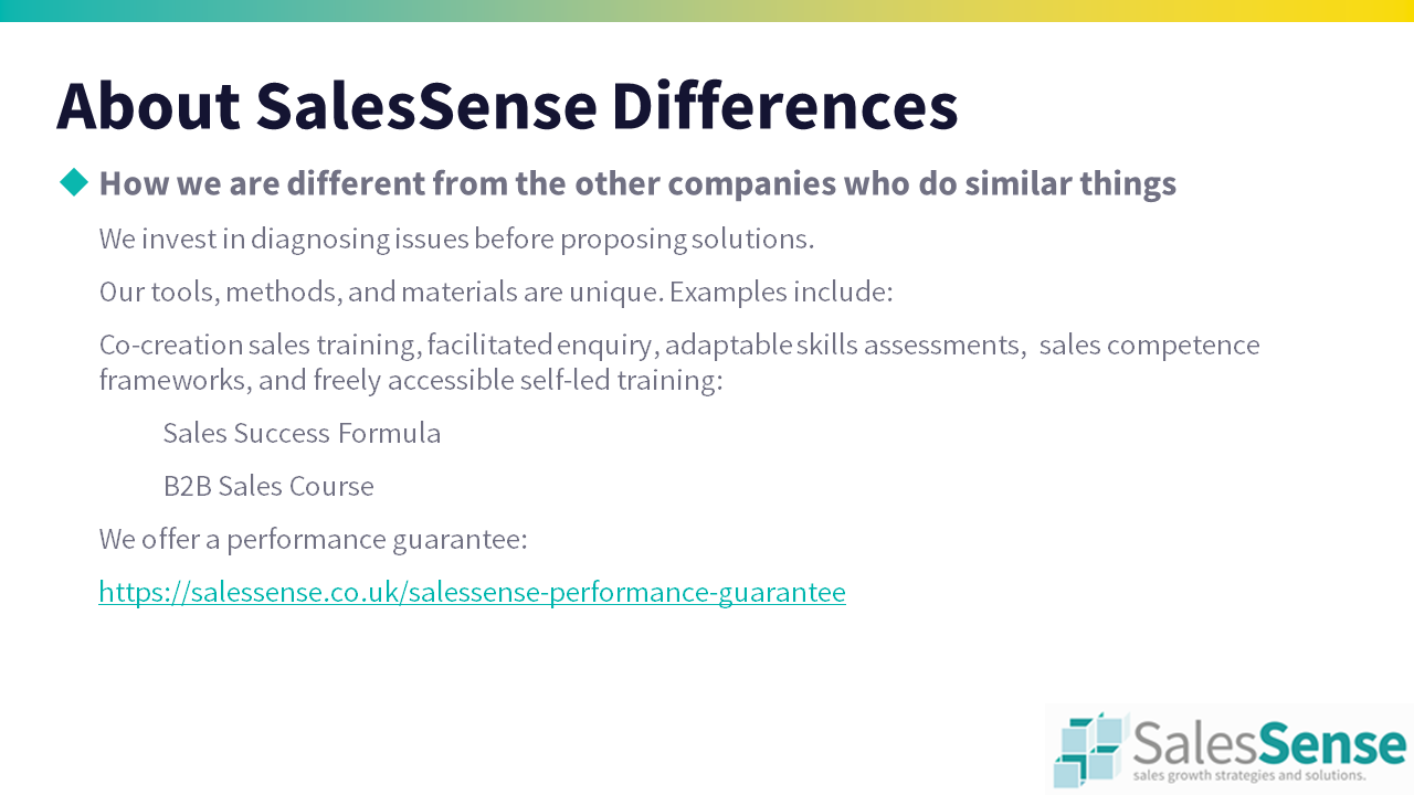 How SalesSense is different from all of the other businesses offering similar things.